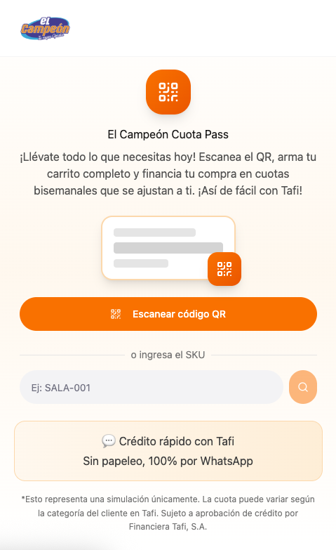 Pantalla principal de Cuota Pass